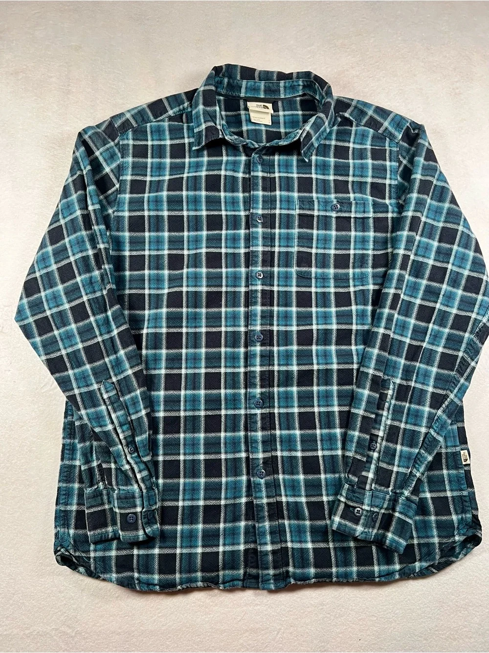 The North Face Men’s Large Blue Plaid Flannel Shirt Button Down Outdoor Hiking